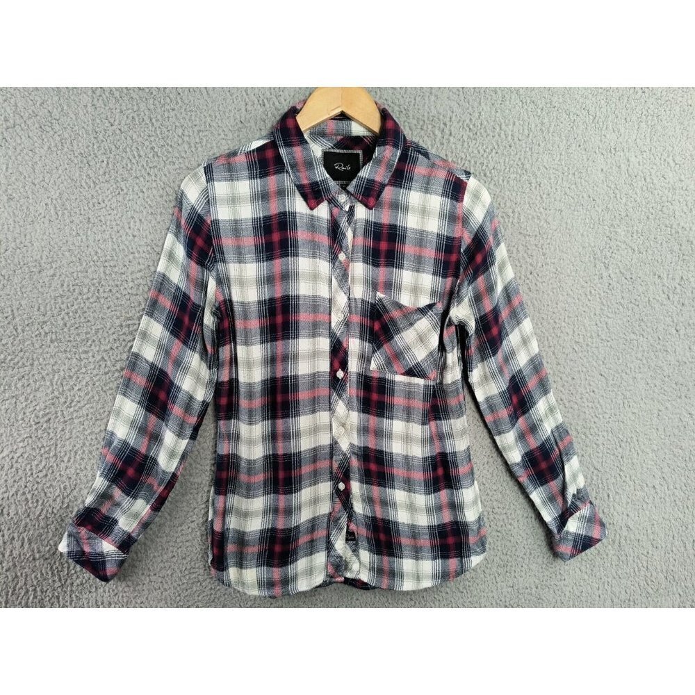 Rails Hunter Plaid Soft Flannel Shirt Red‎ Navy Blue Rayon Button Down Top Sz XS